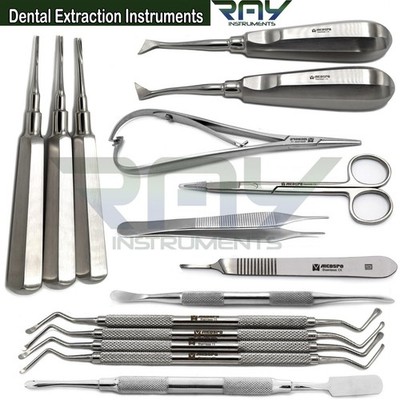 Dental Tooth Extraction Kit Oral Surgery Root Elevators Scissor Tweezers