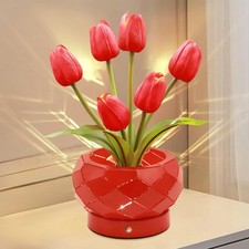 Tulips Flower Touch Lamp Rechargeable Cordless 3Colour Dimming Pink