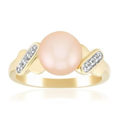 Cavill Ring Pfirsich Ming Perle 925 Sterlingsilber Vergoldet Zirkon 0,044ct