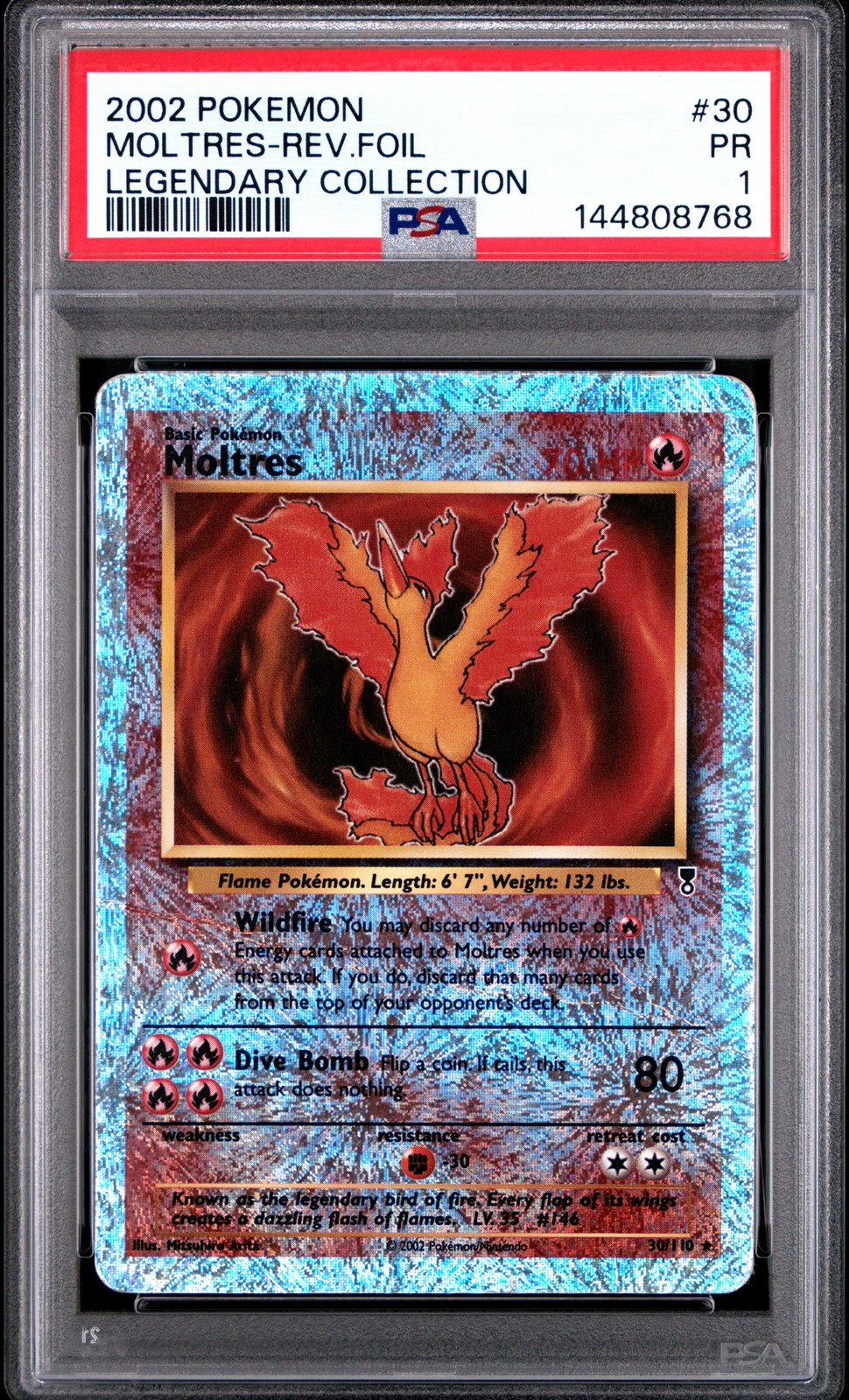 2002 POKEMON LEGENDARY COLLECTION #30 MOLTRES-REVERSE FOIL PSA 1