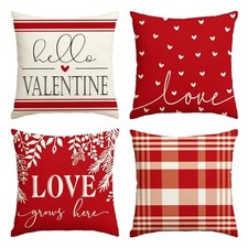 Valentine's Day and White Love Throw Pillow Covers, 18" x 18" Pack of 4 Red