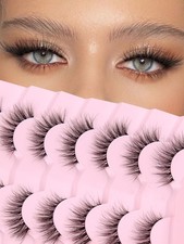 Natural Cat Eye Lashes Wispy Eyelashes 14mm 1 pair (Pack of 7), black