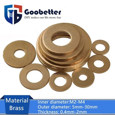 M2-M4 Solid Brass Washers Flat Gasket Washer Thickness 0.4mm-2mm Metric GB97