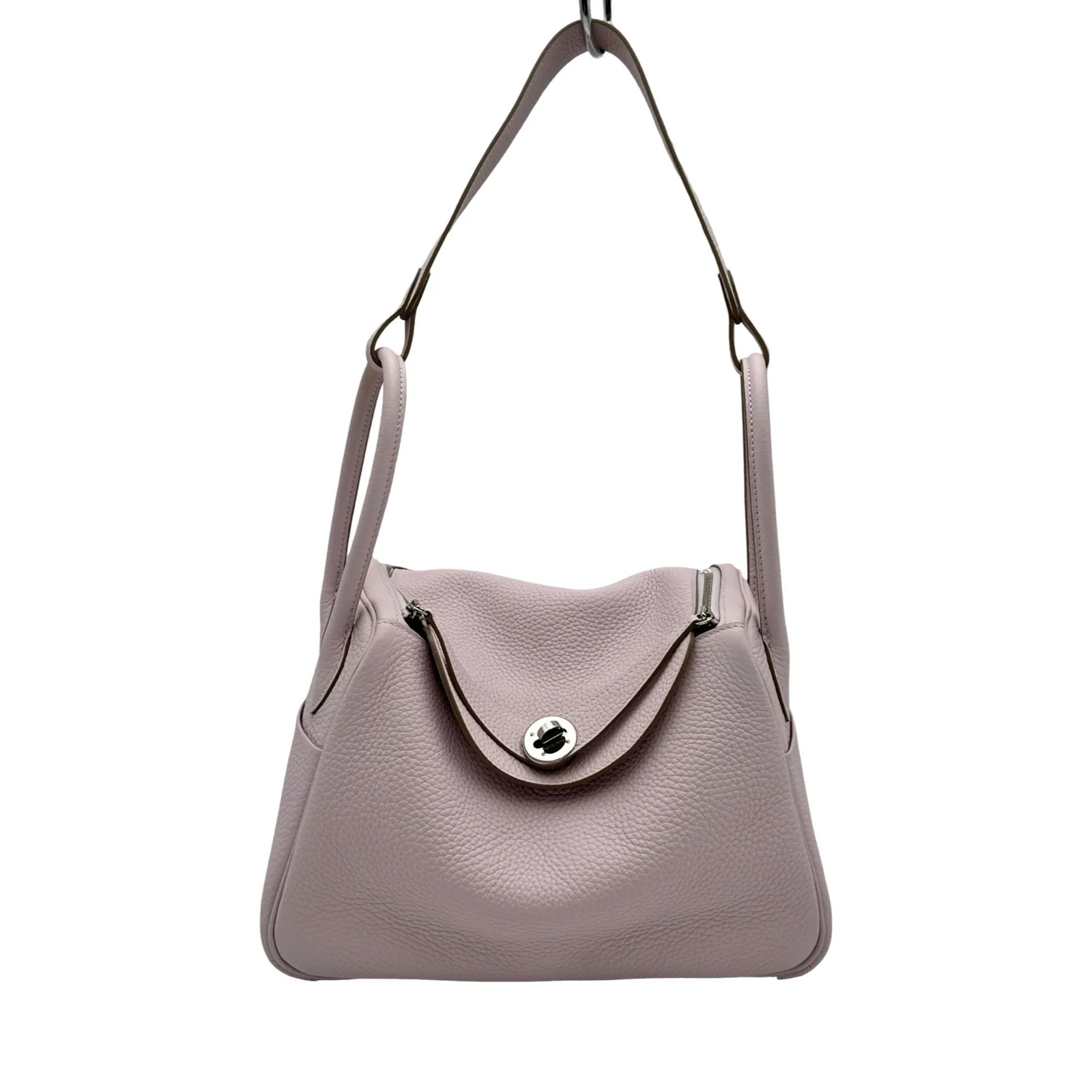 HERMES Lindy 26 Verso U Stamp Mauve Pale/Nata/SHW Clemence Shoulder Bag #032