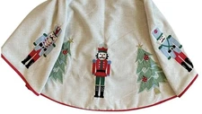 Kensie Home Nutcracker Embroidered Christmas Tree Skirt 54in Linen & Cotton New
