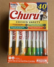 Churu Chicken Variety Cat Treats 40 Count Squeezable Tubes Inaba BB 10/23/25