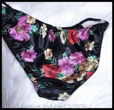 Vintage VICTORIA'S SECRET String Bikini PANTY Floral SATIN Brief Gold Label L/XL