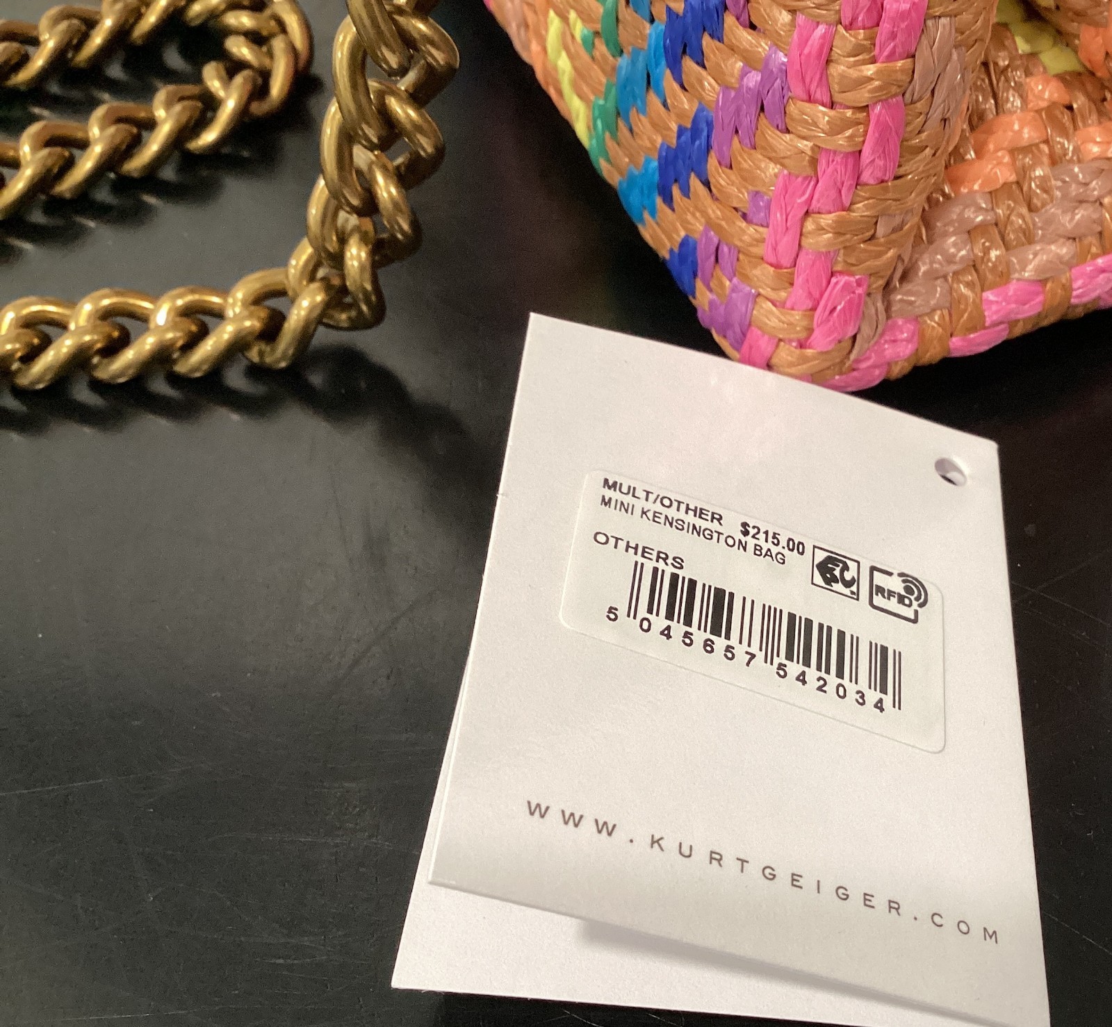 Kurt Geiger Mini Kensington Woven Polyethylene Rainbow Fabric 8" x 5.25" x 2.25"