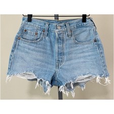 Levis 501 Cutoff Denim Shorts Button Fly Light Wash
