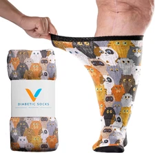Cats Non Binding Knee High Diabetic Socks for Men & Women Loose Fit