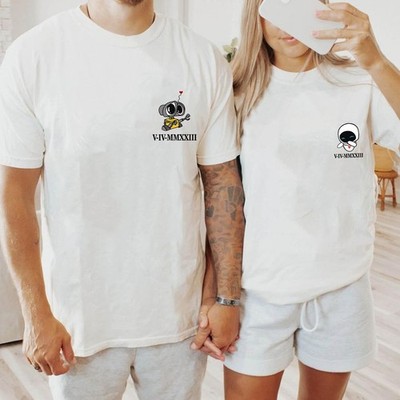 Wall-E and Eve Couple Shirt, Custom Roman Numeral Date T-shirt, Wedding Date