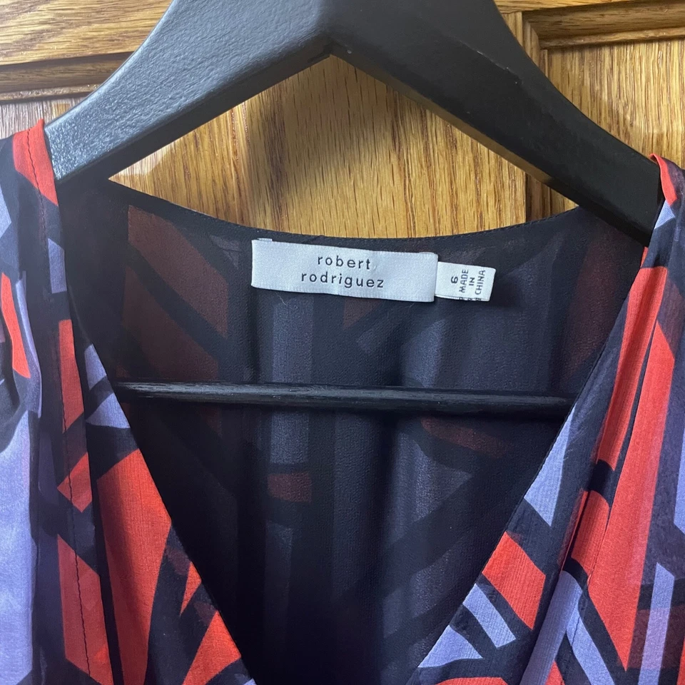 Vestido Robert Rodriguez Estampado Vidrieras Seda Rojo Lavanda TALLA 6 Fiesta RARO Foto 4 de 4