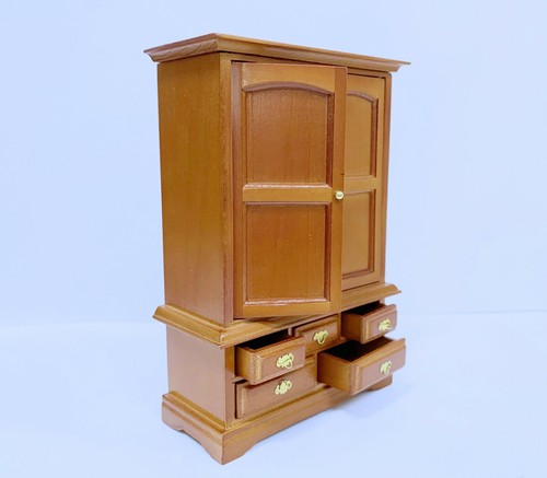 Dollhouse Miniature 17th Century Wooden Blanket Chest / Cupboard With Drawers - Picture 3 of 4