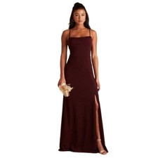 Birdy Grey Maroon Bridesmaid Dress Size S Side Slit Burgundy Maxi Square Neck
