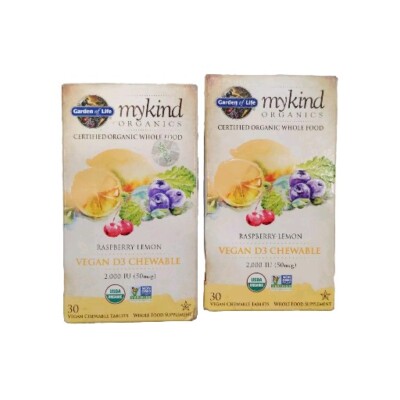 2 Pack-My Kind Organics D3 Raspberry-Lemon 2000iu 30 Chewables 4/2026