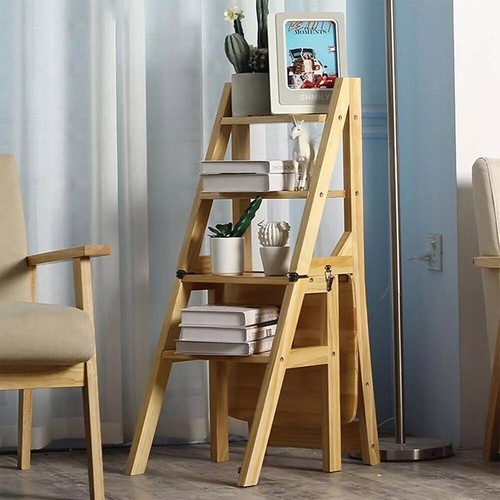 4 In-1 Folding Step Stool Ladder Wooden Chair Bookshelves Kitchen Household HOT! - Picture 8 of 10