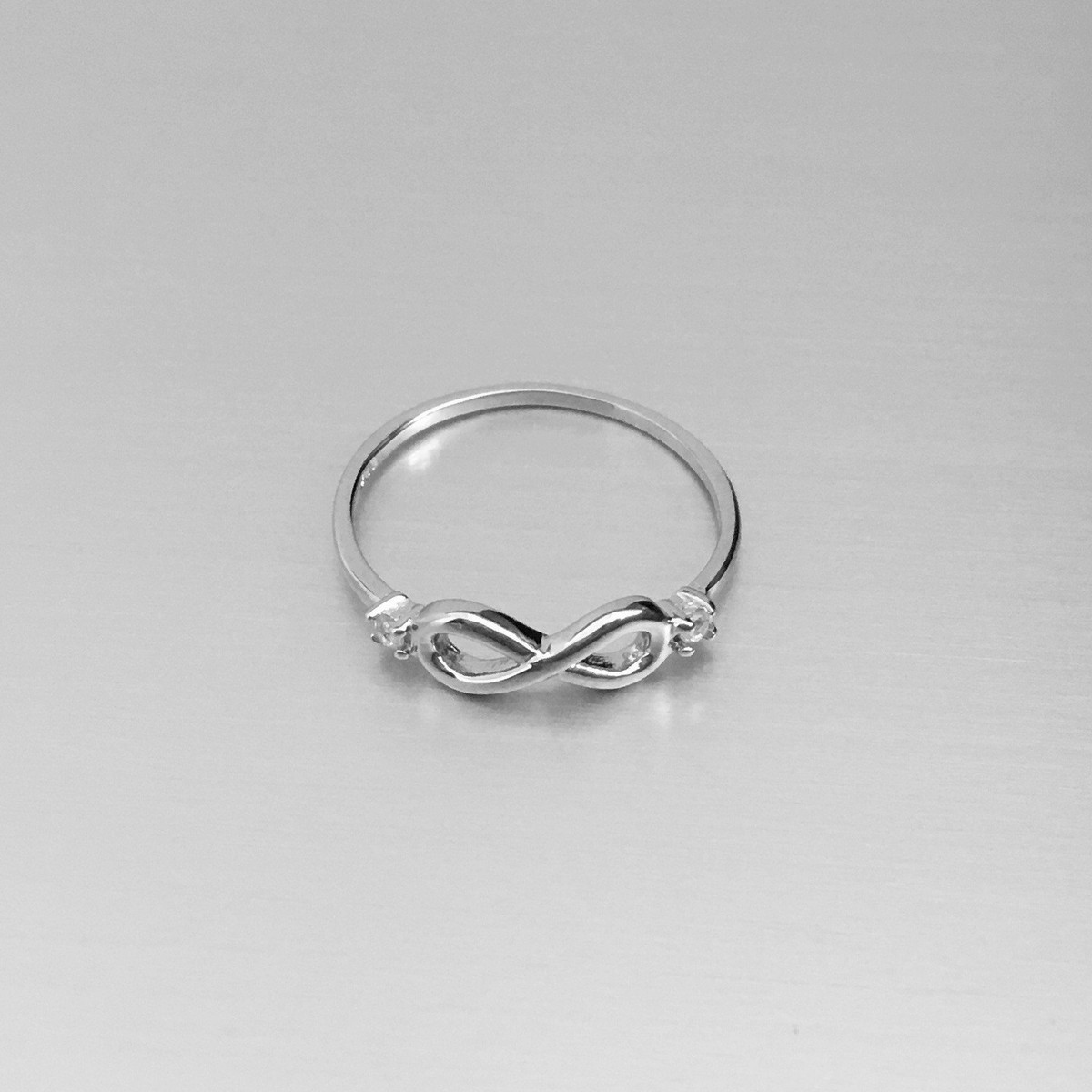 Sterling Silver Small Infinity Ring with Two CZ, Silver Rings