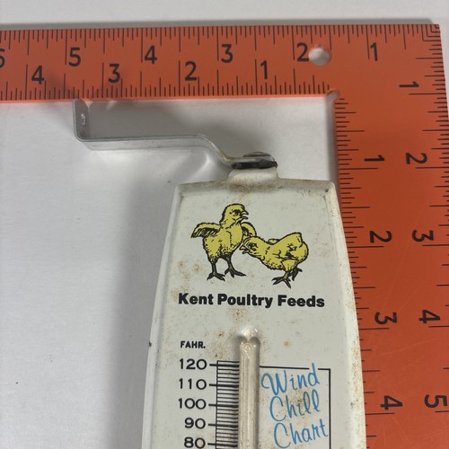 7" Metal Thermometer Kent Poultry Feeds Wind Chill Chart Livestock Farm Decor - Picture 2 of 6