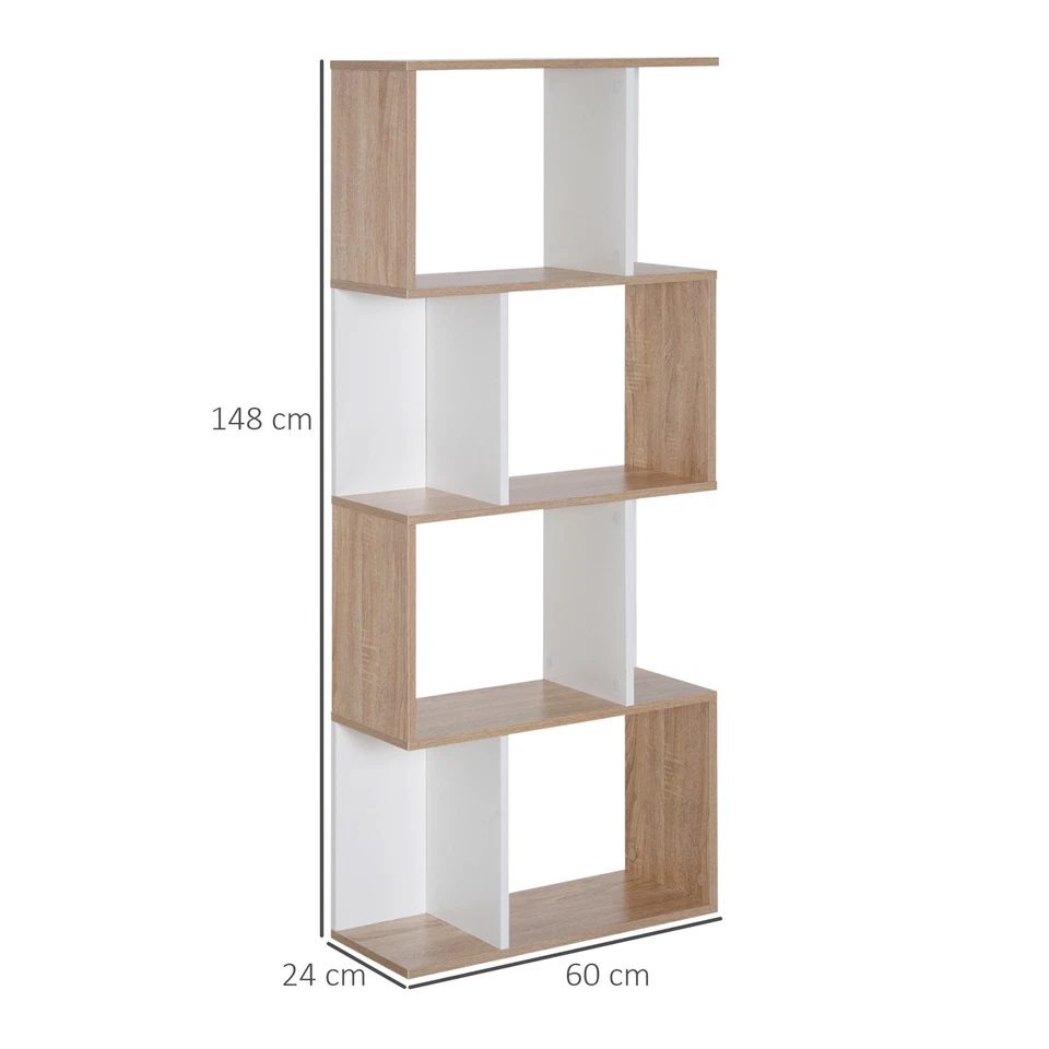 HOMCOM Libreria Design Moderno a 4 Ripiani 60x24x148cm Bianco e Legno Naturale - Immagine 4 di 4