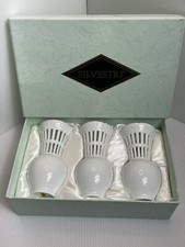 Lot Of Three White Pierced Porcelain Vases Silvestri In Box 4.75” Tall