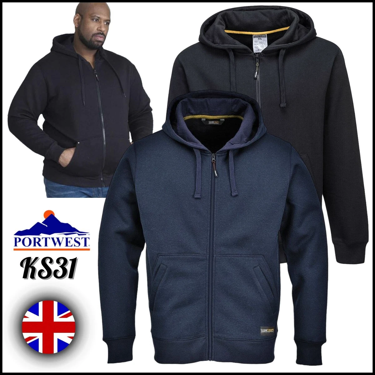 Mens Full Zip Up Plain Hooded Sweatshirt Hoodie Adult Fleece