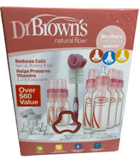 DR BROWN- Natural Flow Pink Set/ Baby Bottles/ Bottle brush/ Travel caps/ NEW 