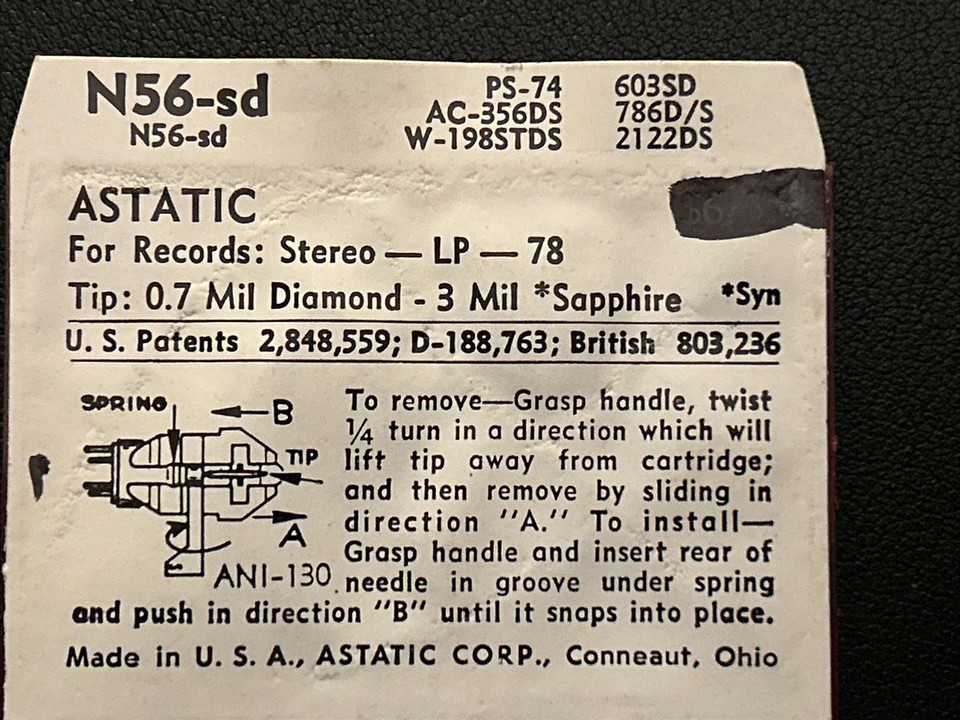 Capsule De Platine Astatic N58 - SD - Cartouche Micro, Vintage, Occasion USA
