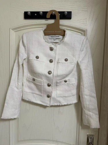 NEW VERONICA BE ARD OLBIA TWEED JACKET Off White 2-10 - Picture 5 of 6