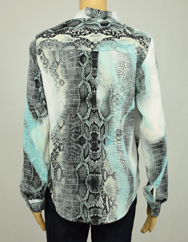 Alfani Womens Black Aqua Roll-Tab Snake Print Surplice Blouse Top 6 - Picture 5 of 5