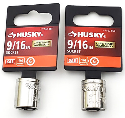Lot of 2 Husky 9/16'' Sockets for 1/4'' Drive 6 Point SAE H4D6P916