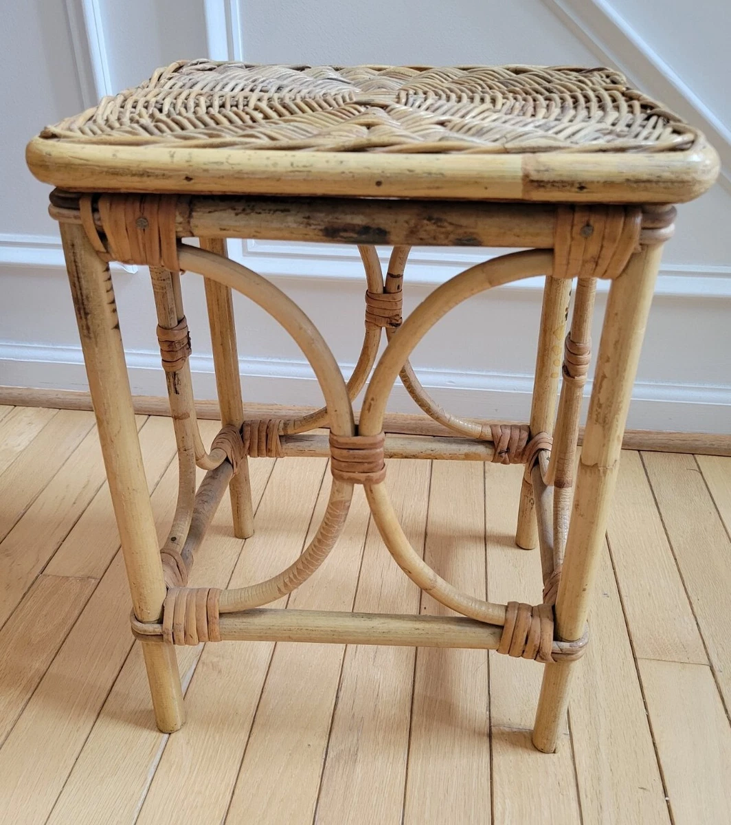 Vintage Bamboo Rattan Side Table Stand Boho eBay