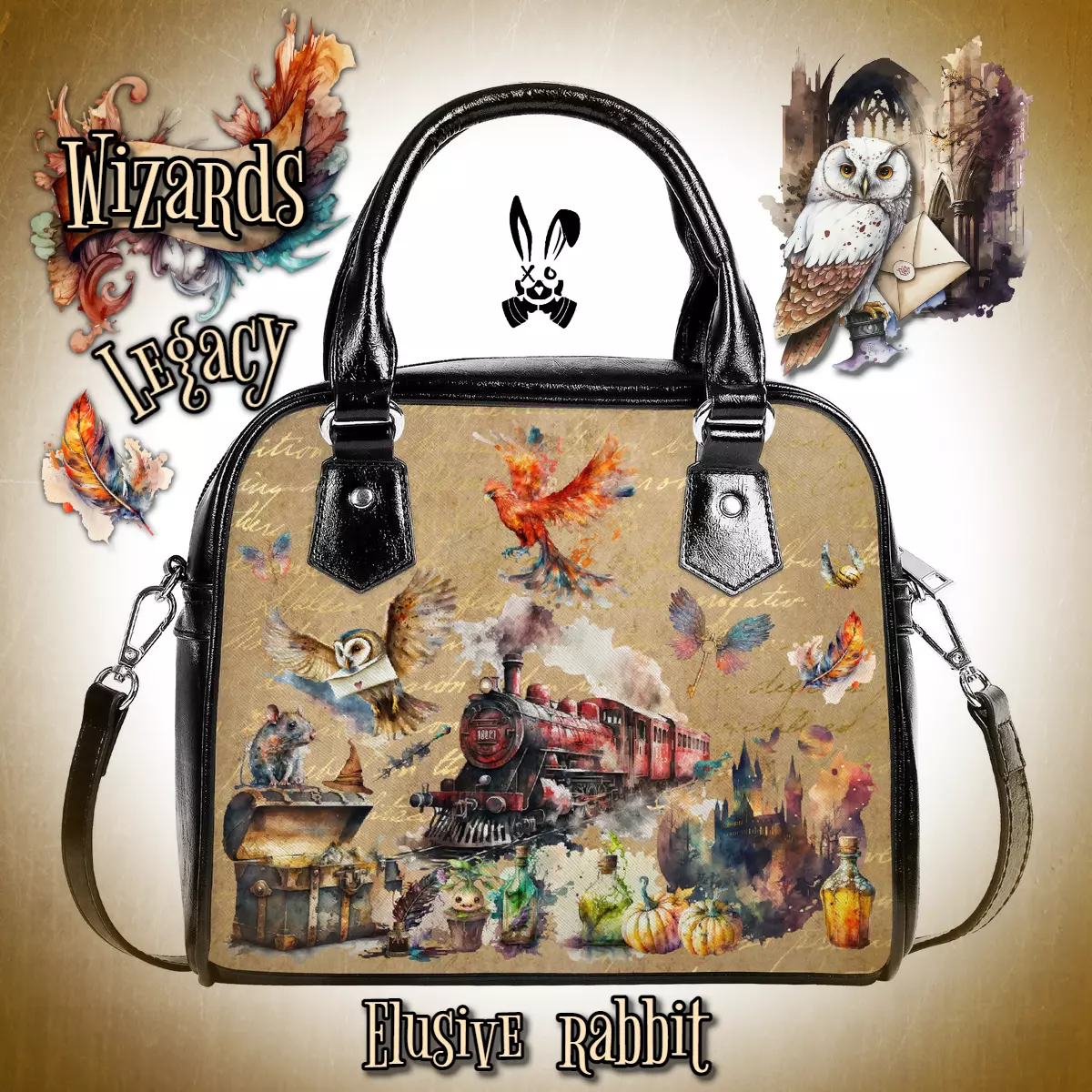 Magic Legacy Wizard Messenger Black Gold Bag Handbag Shoulder