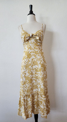 Anthropologie Midi Dress New Size Medium Linen Floral Pockets Cottage Granny