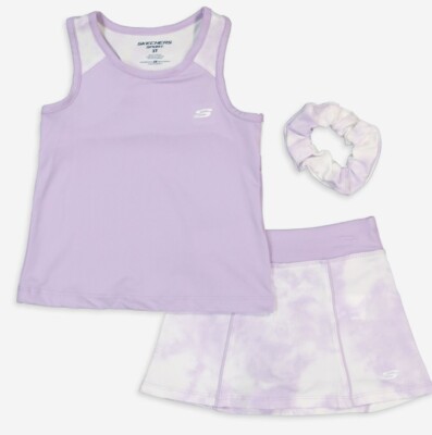 Sketchers Purple White Skort Vest Headband Sports Pc Outfit