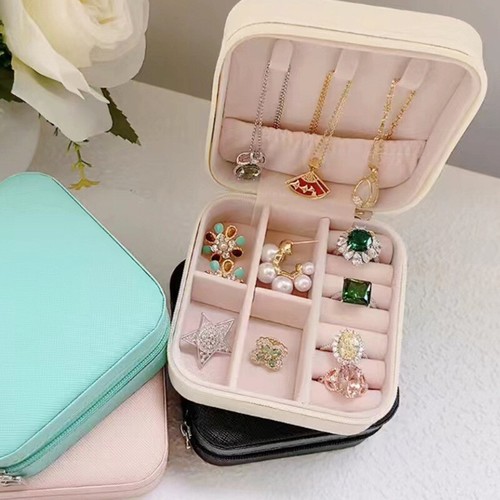 Portable Jewelry Box Organizer PU Leather Ornaments Case Display Storage Glossy - Picture 7 of 21