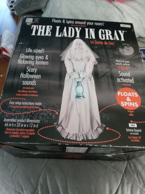 Halloween City Tekky Lady in Gray BNIB rare discontinued Animated Prop Spirit