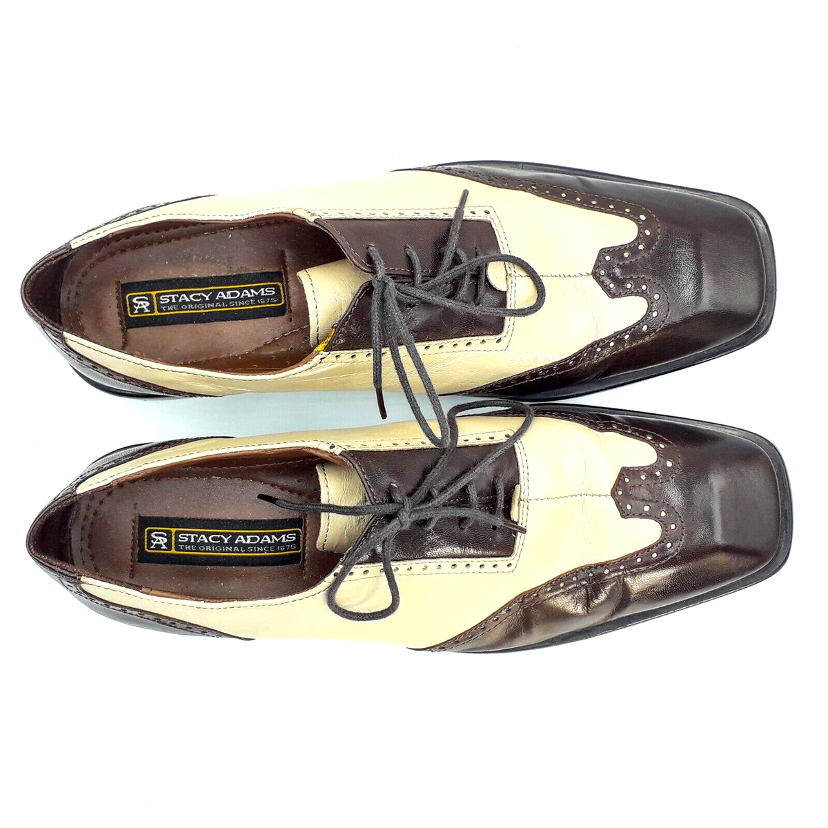 Stacy Adams Mens Brown & Tan Leather Wingtip Oxford Saddle 