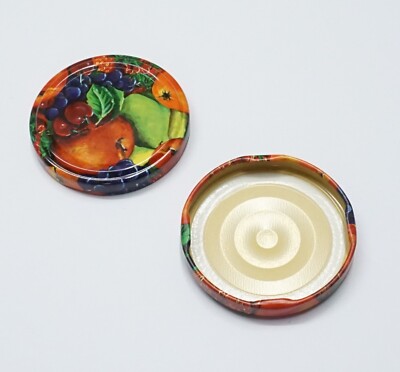 50 Stück Twist Off Deckel TO 58 Obstdekor  Gläserdeckel  mit Button 60 mm