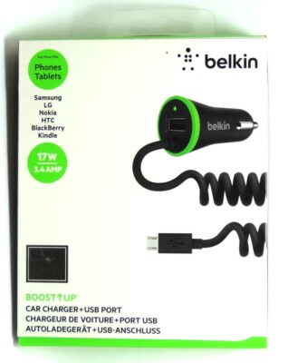 Belkin - Boost Up Universal Car Charger USB with Micro USB Cable - Black/Green