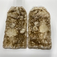 Women's Faux Fur Leg Warmers Fawn Print Tan White Pom Pom Boot Toppers Covers