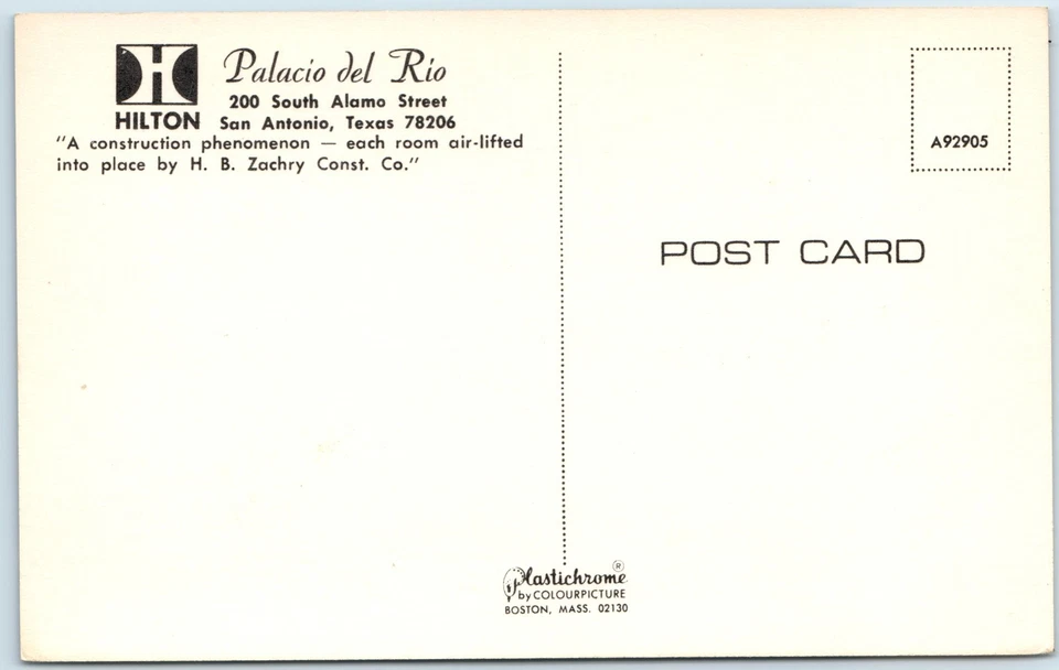 C1960s San Antonio, TX Palacio del Río Hilton Hotel Publicidad Cromo PC A237 Foto 3 de 3