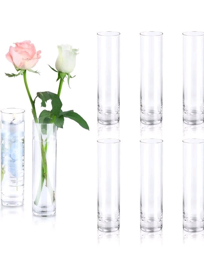 Set of 12 Clear Glass Cylinder Bud Vases for Single Rose Centerpieces