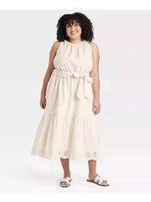 Women's Midi Length Tank Dress Tie Ava & Viv Ivory Cream Eyelet NWT Plus Size 2X