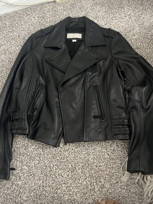 Michael Kors Women's Black Leather Jacket, Belted Buckle Closure, Size M