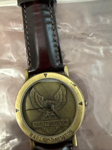 Harley-Davidson Eagle Logo Collectible Bronze Watch Leather Strap, Needs Battery