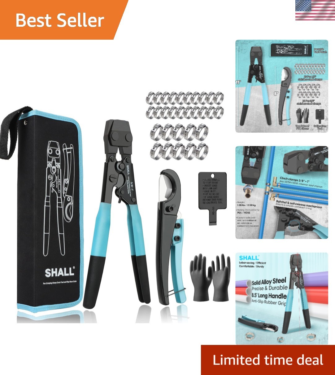 Complete Pex Crimping Tool Kit with Hose Cutter & Clamps - ASTM F2098 Compliant
