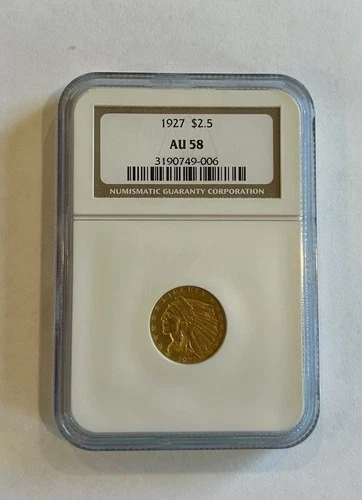 1927 Gold Quarter Eagle, $2.5 Gold Indian, NGC AU-58** Nice AU Luster!