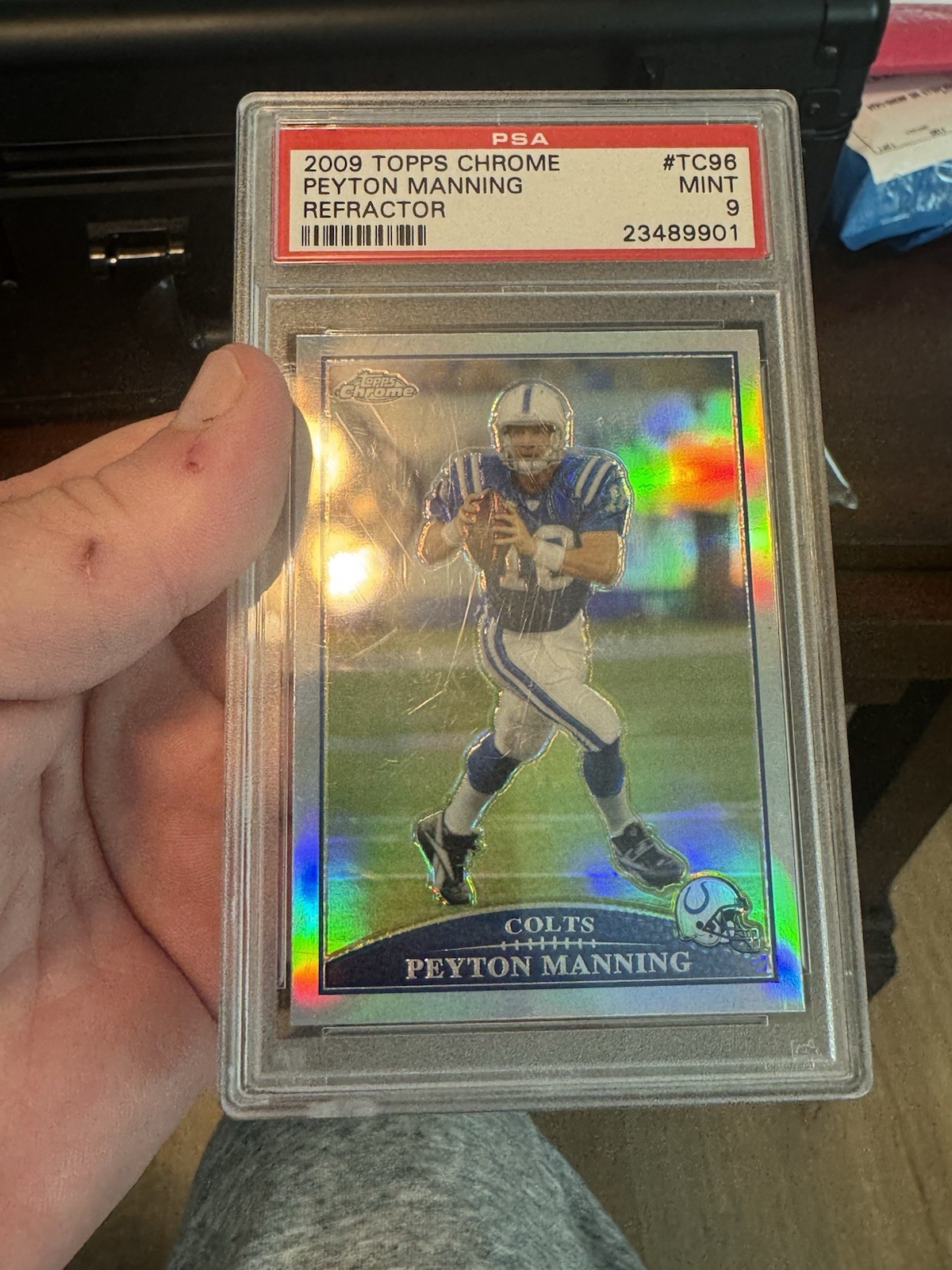Peyton Manning 2009 Topps Chrome Blue Jersey Refractor PSA 9 Mint - READ view 6