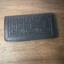 Oberon Designs Celtic Knot Black Checkbook Cover w Check Divider Flap Leather