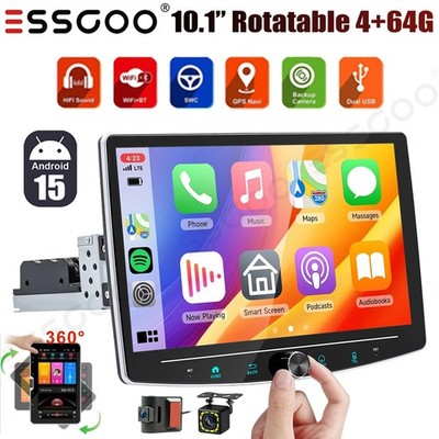 10.1'' Android 15 DVR+ Carplay Rotatable 4+64GB Car Stereo Radio 1DIN WiFi BT+CAM